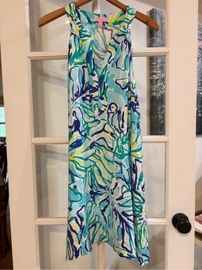 Lilly Pulitzer Achelle Dress Swing Mini Beachy Tropical Blue Green Medium Resort